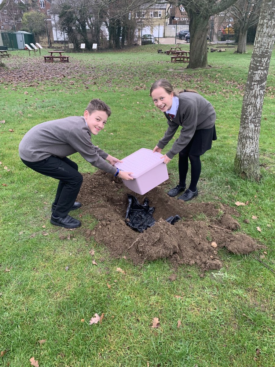 hillcroftps's tweet photo. Our Head Boy and Head Girl enjoyed burying our timecapsule the whole of the school contributed to, with a journalist from the Tandridge Independent, in celebration of Hillcroft's 150th Birthday. https://t.co/hDWggErhBb