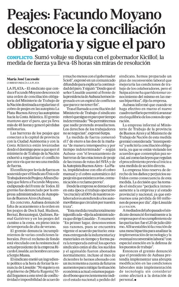sutpapeajes's tweet photo. Repercusión en los medios nacionales de nuestro conflicto con @AU_BA_SA . Los incumplimientos reiterados de esta Concesionaria imposibilitan cualquier acuerdo y constituyen una falta de respeto no sólo a nuestra Organización sino también al @MinTrabajoAR https://t.co/xvkfSAl99r