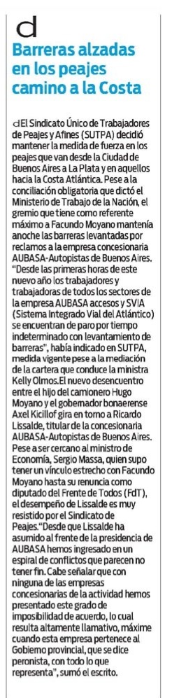 sutpapeajes's tweet photo. Repercusión en los medios nacionales de nuestro conflicto con @AU_BA_SA . Los incumplimientos reiterados de esta Concesionaria imposibilitan cualquier acuerdo y constituyen una falta de respeto no sólo a nuestra Organización sino también al @MinTrabajoAR https://t.co/xvkfSAl99r