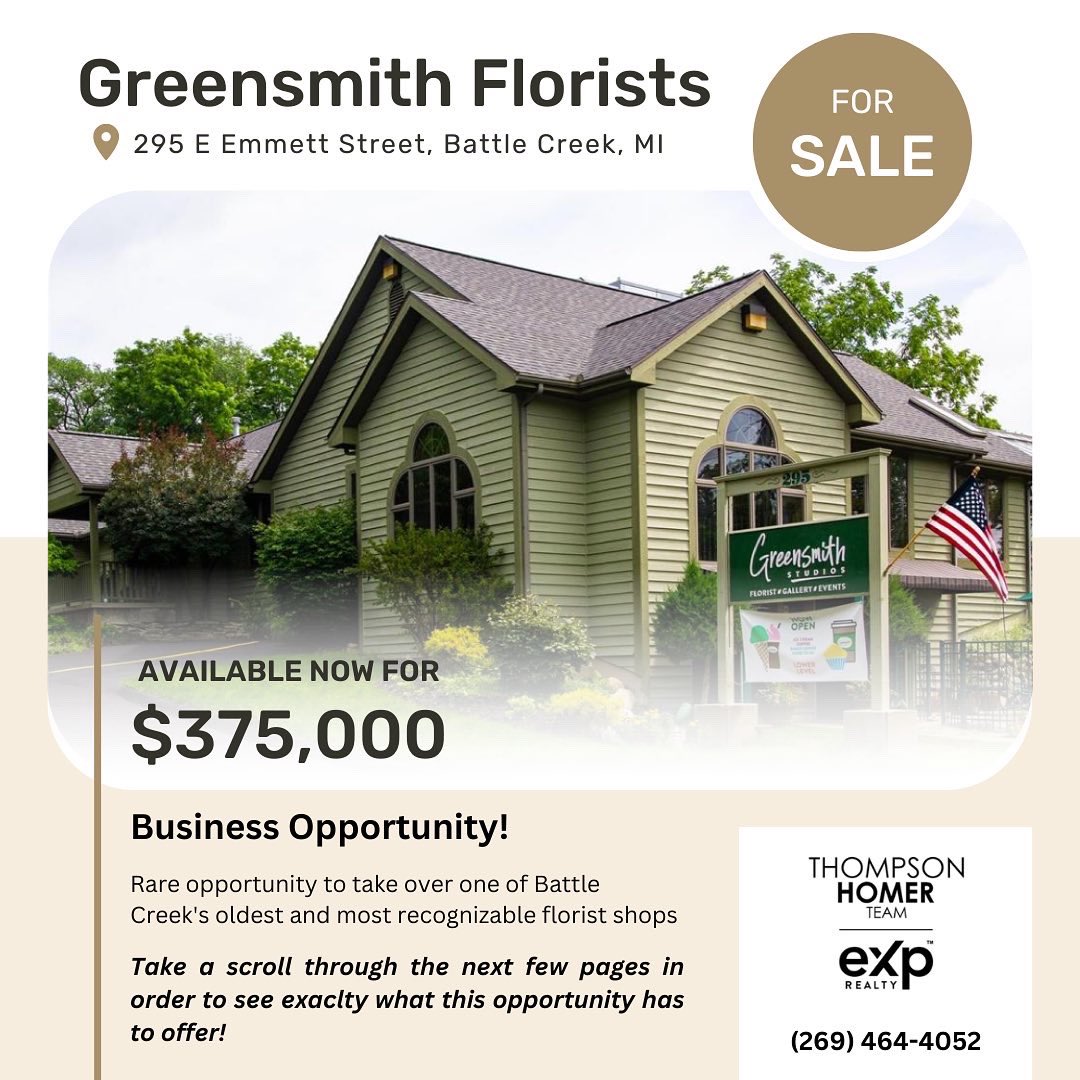 Gavin_Homer2's tweet photo. ❗️🏡 Just Listed 🏡❗️

🏡 Greensmith Florists
📍 295 E Emmett St., Battle Creek, MI 49017

💐 Available Now! One of Battle Creek’s most recognizable and historical flower shops is not available. Pick up an already profitable business and begin operating it from Day 1! https://t.co/gve6dRDiXQ