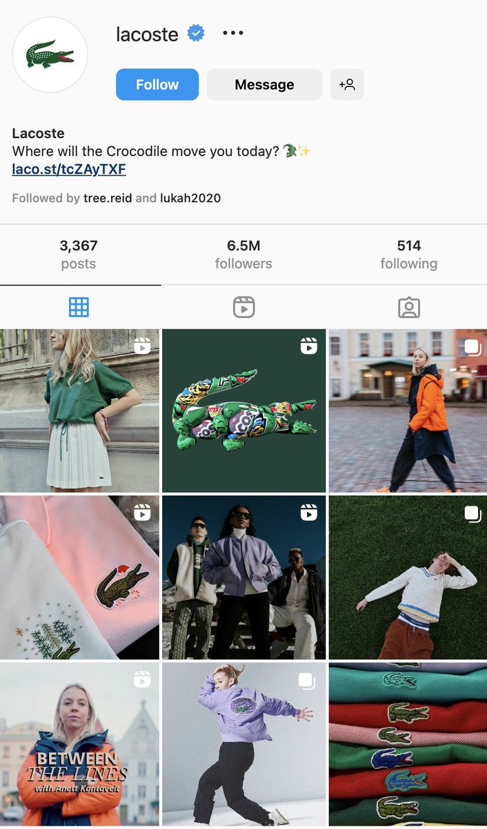 sam_salvato's tweet photo. @Lacoste Instagram strategy is successful: 

👥 follower count
📱 reels, posts, live shopping
�� consistent usage of brand colors &amp; logo
📸 mix of product photos &amp; organic images
🤩 influencer involvement
💬 High engagement via comments/likes

@supervakero #iaelyon2023 #IG #Insta https://t.co/353Qp8kUlb