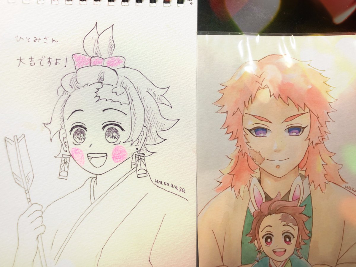 新年会のおもひで....✨✨(遠い日のようだ_(:3 」∠)_)
年明けにわさちゃんのこれんちゃんと新年会しました❗️
わさちゃんが私のために年賀状描いてくれましたーー😭✨✨嬉しい❤️❤️🎴可愛すぎ‼️
あと急なお誘いに来てくれたこれんちゃんもありがとう‼️✨✨
3人でスケブ交換もしましたー😆✨✨