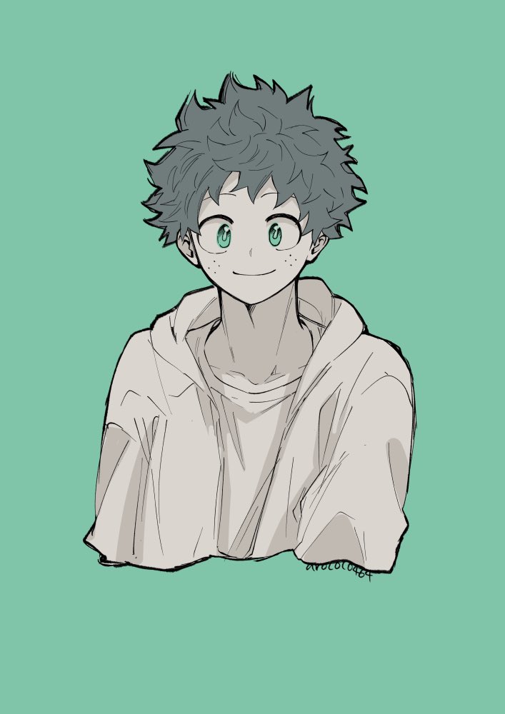 midoriya izuku 1boy male focus solo green background smile simple background upper body  illustration images