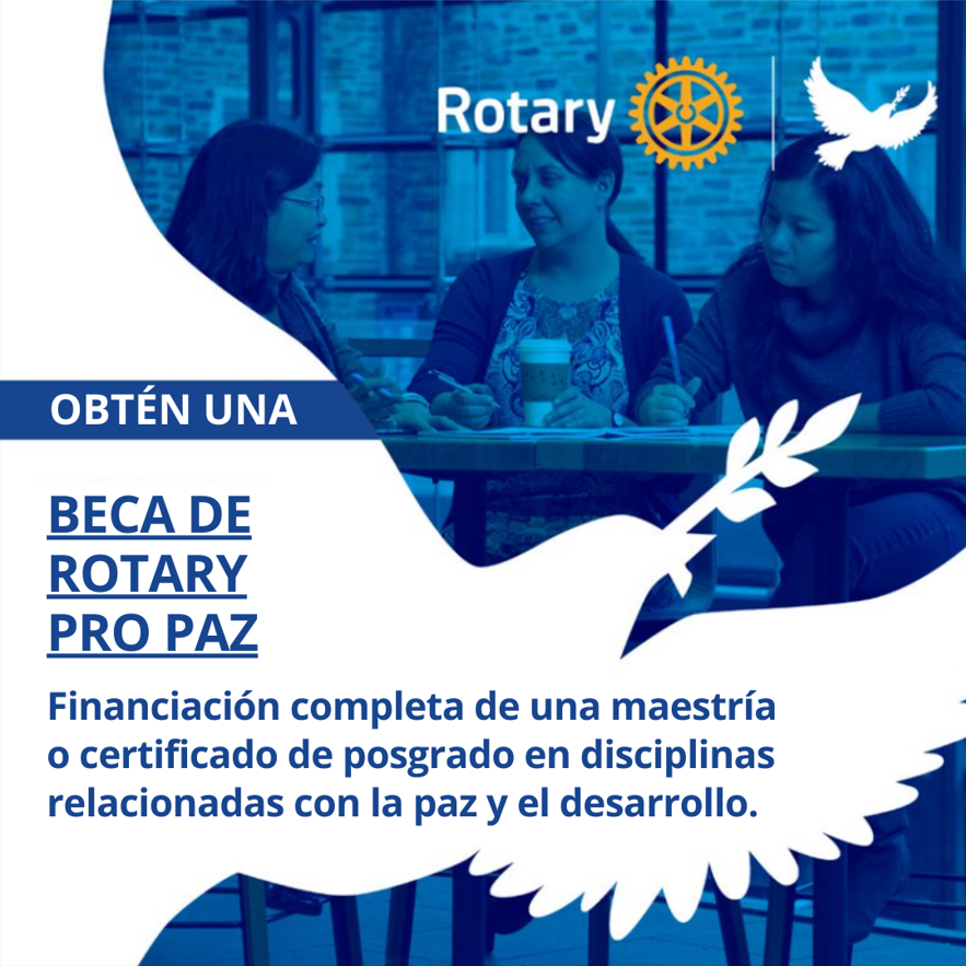 En febrero de 2023 se abre el plazo para la solicitud de becas de Rotary pro Paz 2024-2025. Consulta las instrucciones para obtener el respaldo de un distrito rotario en: on.rotary.org/3PYhhbv