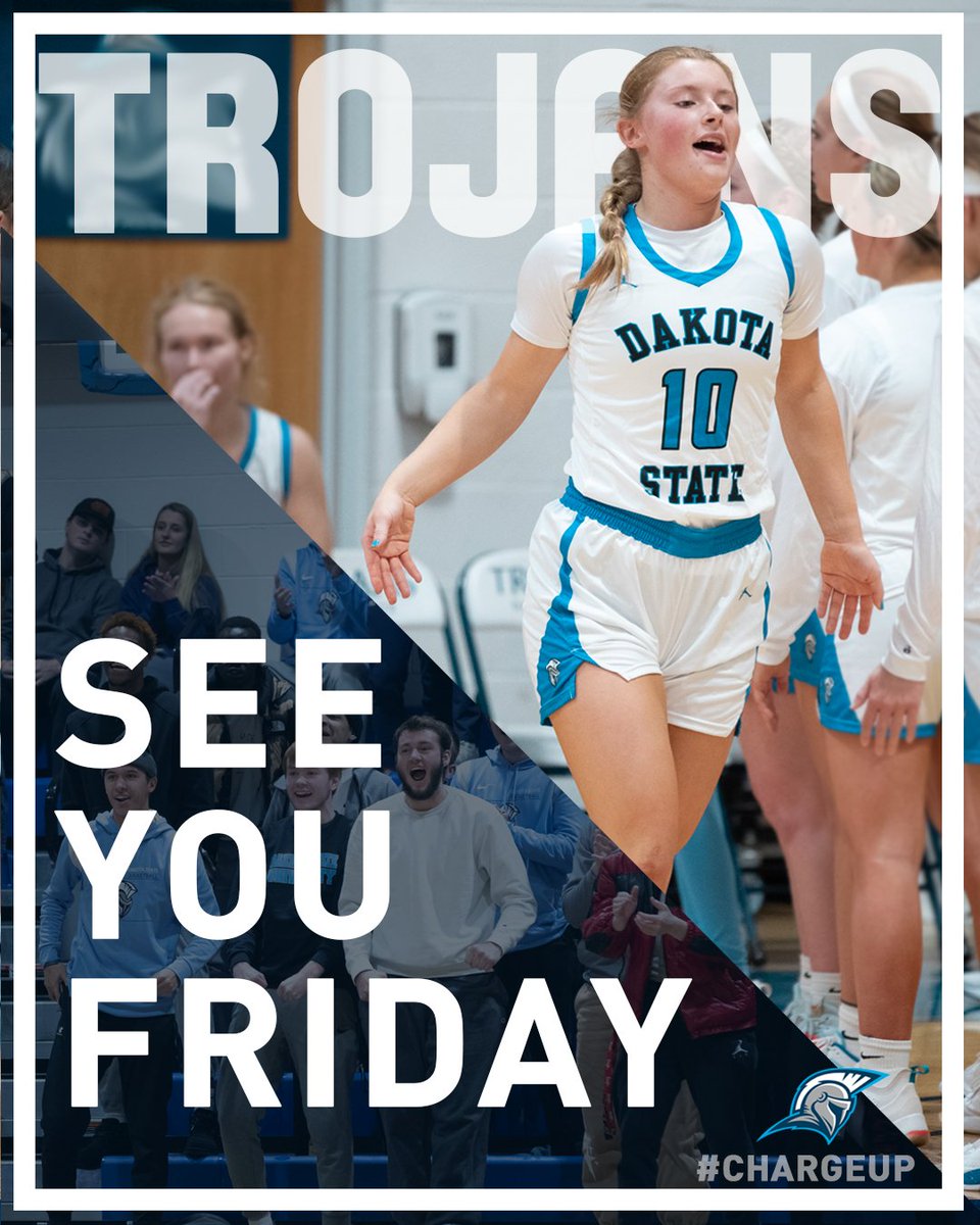 DSU_Athletics's tweet photo. Meet us at the Fieldhouse on Friday!

Doubleheader 🆚Valley City 
⏰Womens at 5:30pm 
⌚Mens at 7:30pm

#Trojanation⚔️  #ChargeupTrojans https://t.co/a7EuNbOEV0