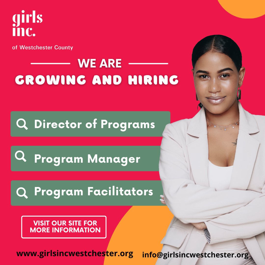 Girls Inc. of Westchester County is growing and expanding!  We seek seasoned program professionals interested in leadership development programming for girls ages 9-18.  Click the link for details and to apply. girlsincwestchester.org/employment-opp…