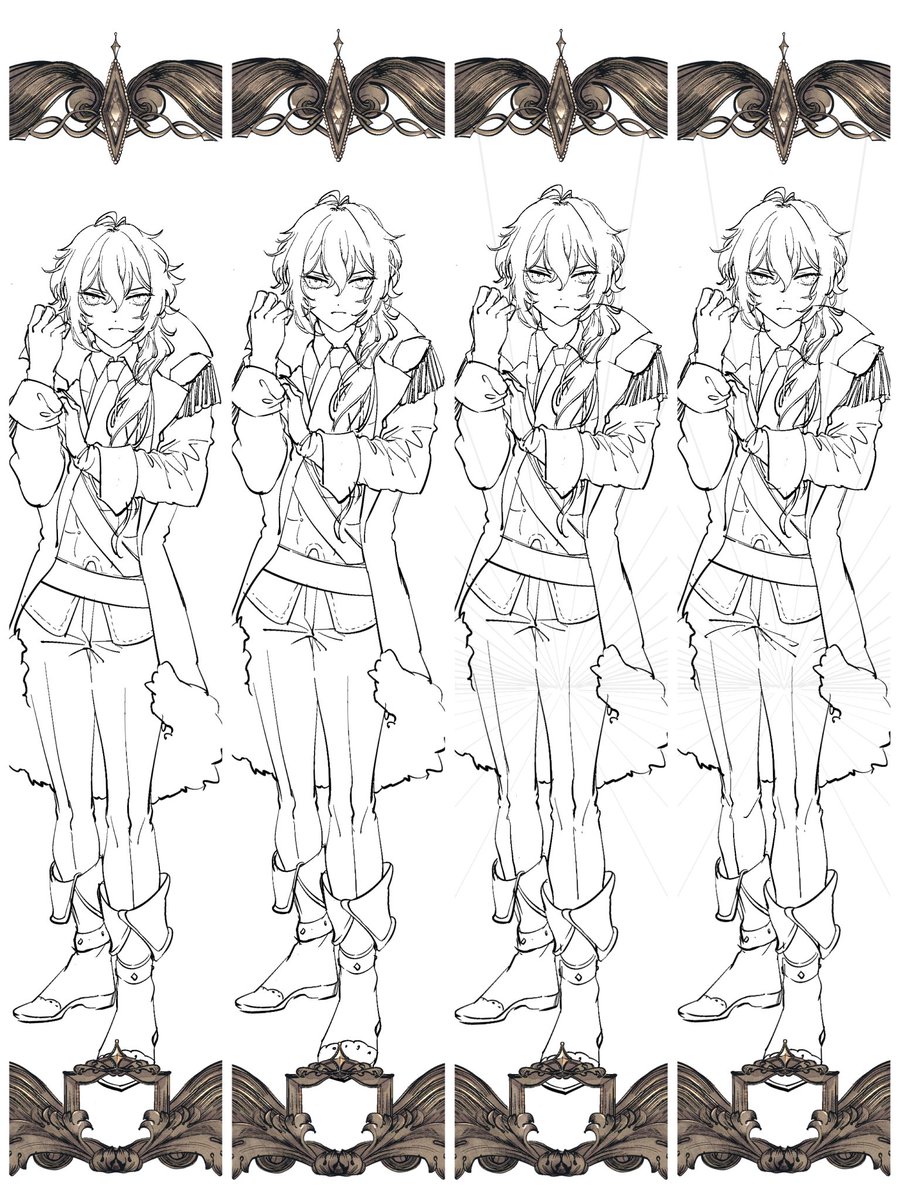 ディルックの体なんか違和感あって段々修正していく図。左から右に向かって徐々に修正してた😂並べるとわかりやすい… 