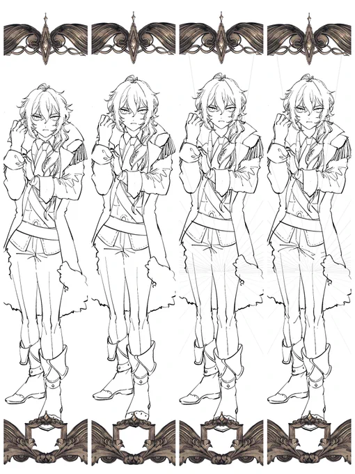 ディルックの体なんか違和感あって段々修正していく図。左から右に向かって徐々に修正してた😂並べるとわかりやすい… 