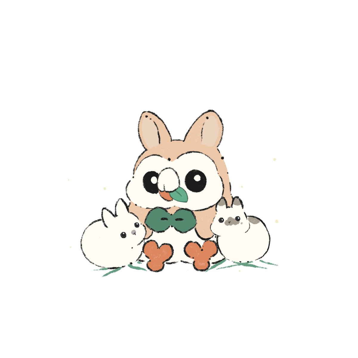 rowlet pokemon (creature) no humans sitting white background animal focus bird rabbit  illustration images