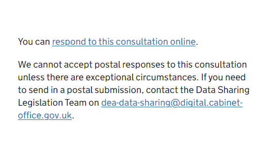 owenboswarva's tweet image. Cabinet Office consultation on updates to #datasharing legislation to make #IDverification online "more reliable" gov.uk/government/con… 

If you really need to send a postal submission, send an email first. #digitalbydefault #digitalexclusion 🤔