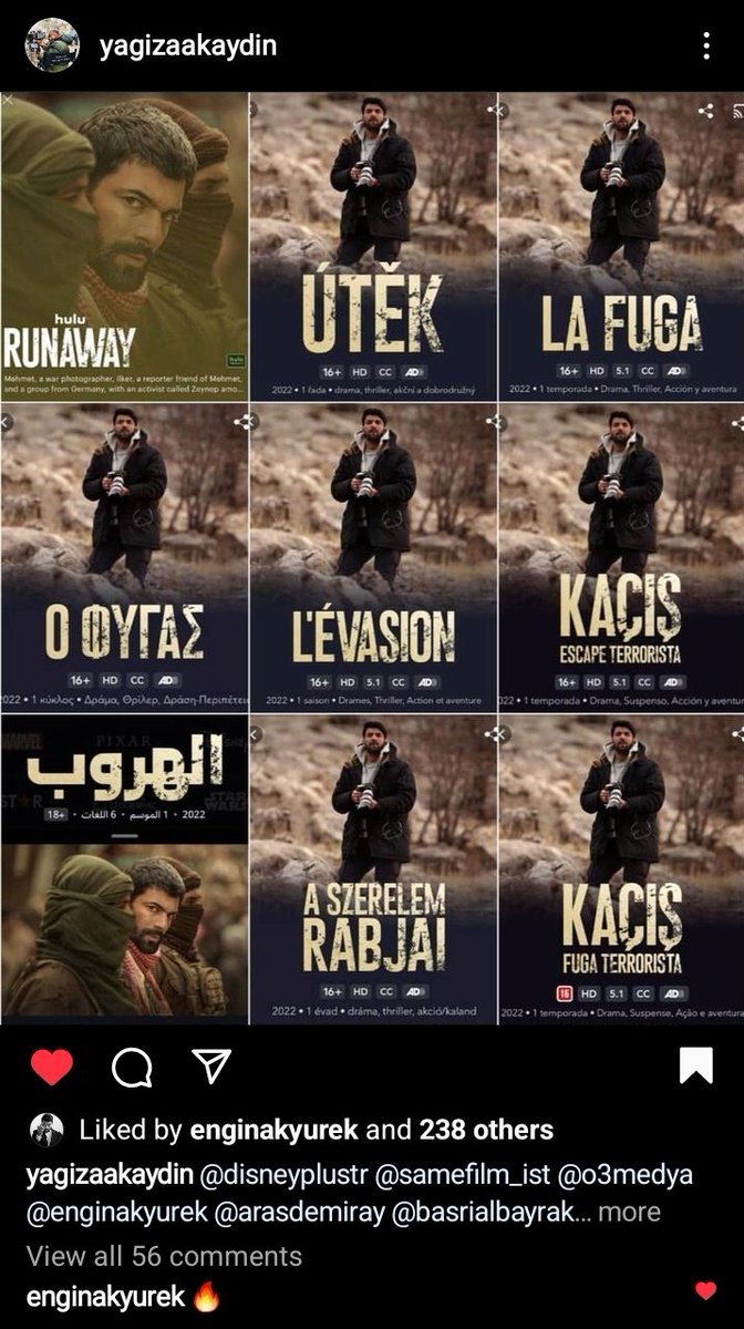 _denizsever's tweet photo. And finally he showed up on @YagizAAkaydin's IG post putting like & commenting " 🔥 " under it .. 🥰😍
He must be so excited 🤩
Good luck to #EnginAkyürek, #Kaçış & its whole cast & crew on their global journey through @DisneyPlus, @hulu ,@StarPlusLA & @StarPlusBR
#Runaway https://t.co/mFk06Z92L7