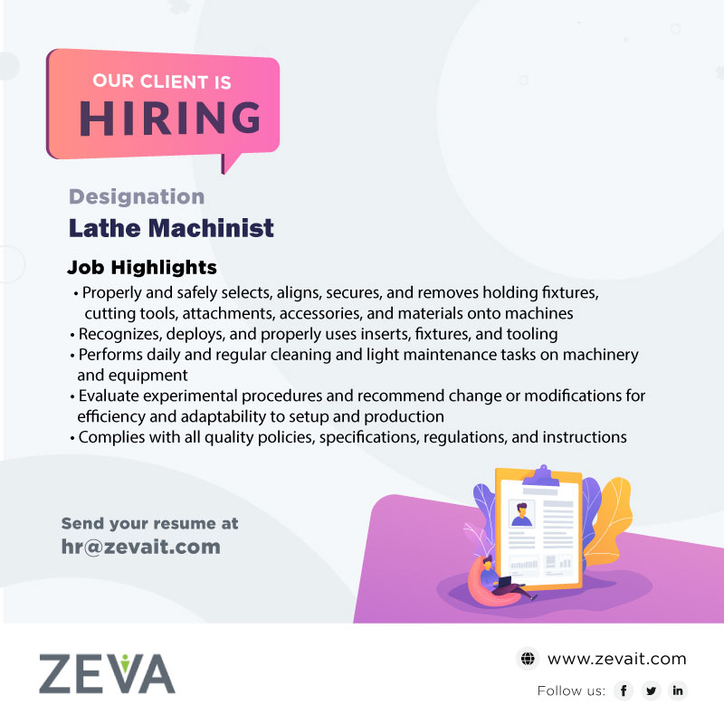 it_zeva's tweet photo. Possess previous experience in handling tools, fixtures and machinery equipment? Apply for the profile of Lathe Machinist and get a chance to work with one of our esteemed client!
https://t.co/90IEuhdu8U
#zevait #zevaitsolution #lathe #machinist #management #skills #hiring #jobs https://t.co/B4bMGbsLEv