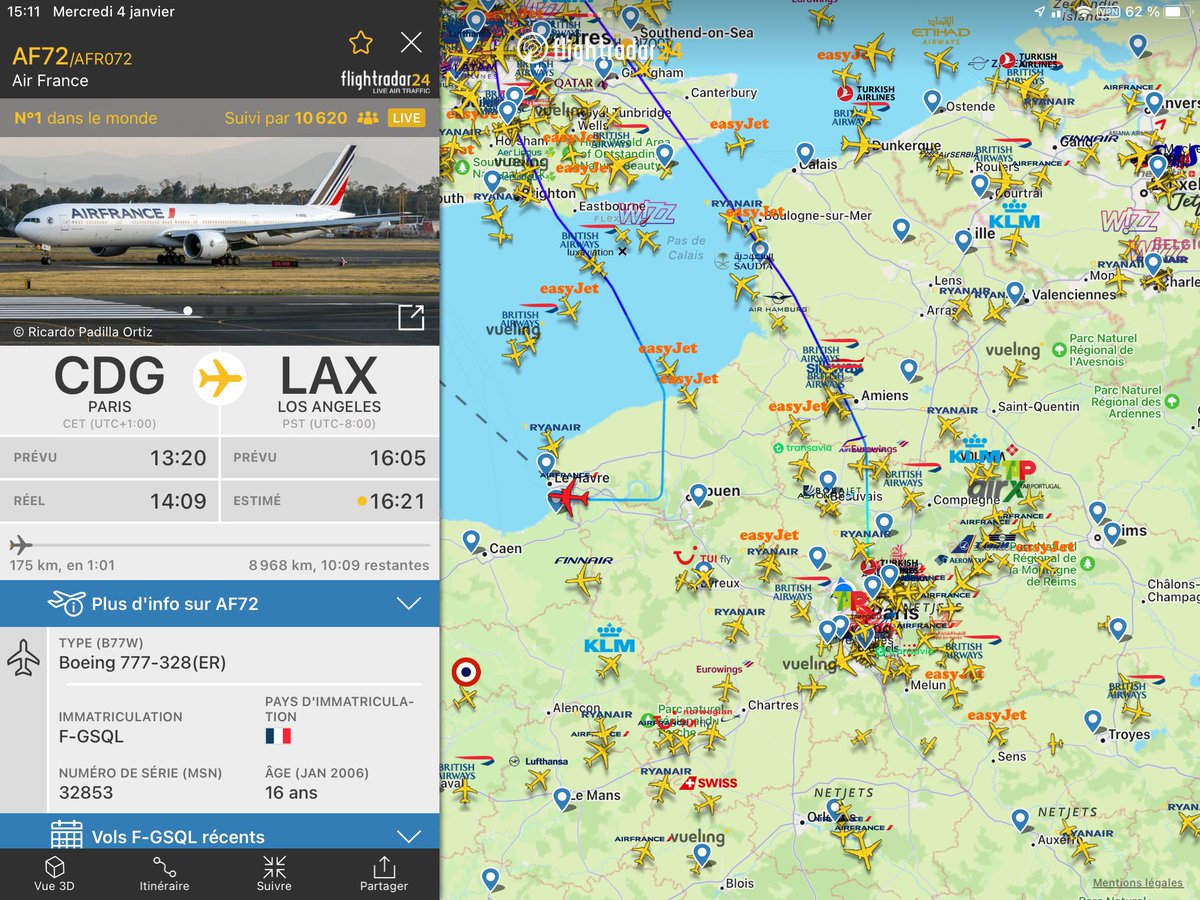 elpitch's tweet photo. Il se passe quoi avec le vol #AF72 ?? SQUAWK 7700. Il a rebroussé chemin au-dessus de Londres. @benjamin_video https://t.co/HQLoAaWY83