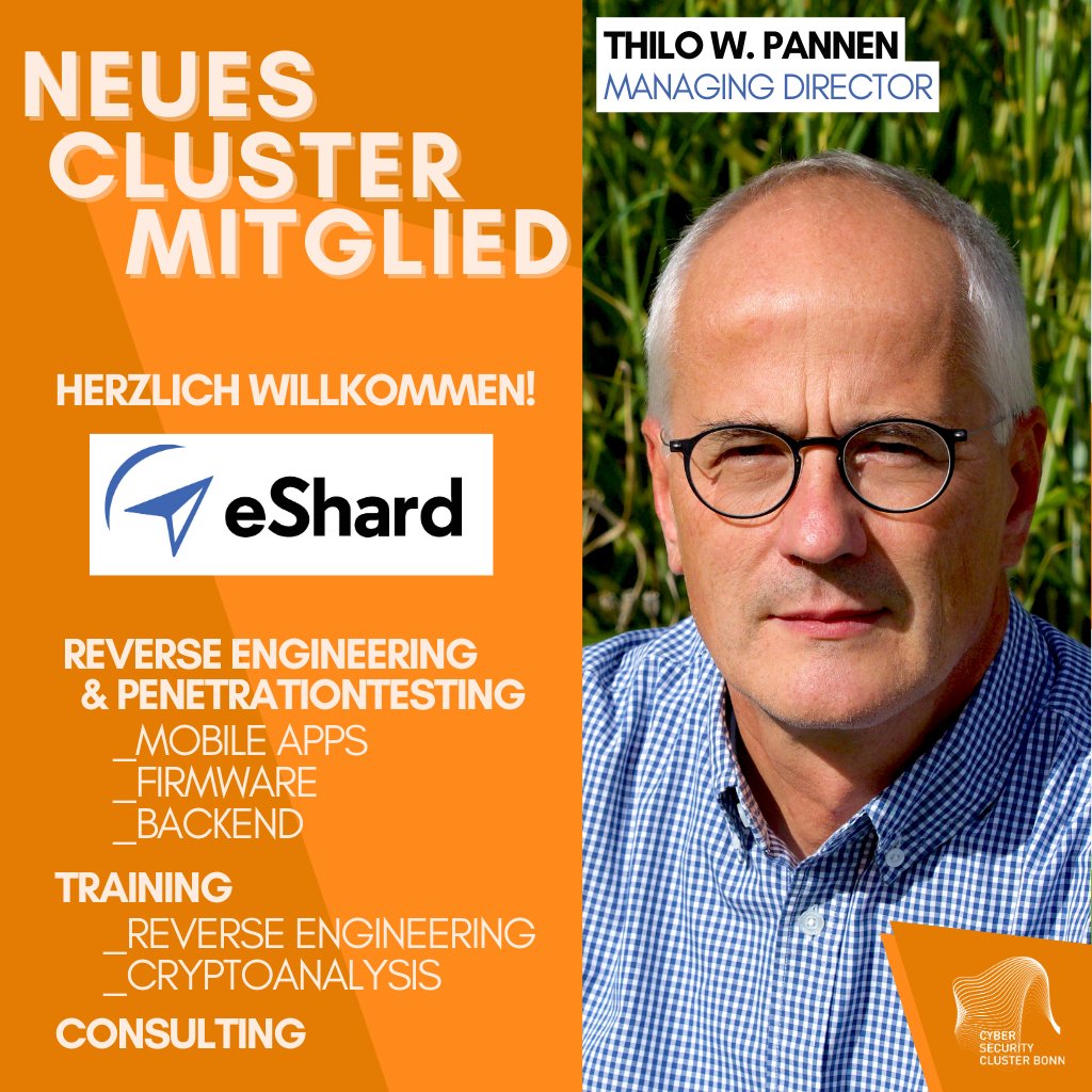 CSCBonn's tweet photo. Wir freuen uns sehr @eshard als neues Mitglied im @CSCBonn zu begrüßen!

Herzlich Willkommen!

Thilo W. Pannen, Geschäftsführer stellt @eShard im Interview vor.

https://t.co/1u1Mhb64jQ

#eshard #csc #cybersecurity #reverseengineering #penetrationtesting #training #interview https://t.co/EaZb9Xq8kY