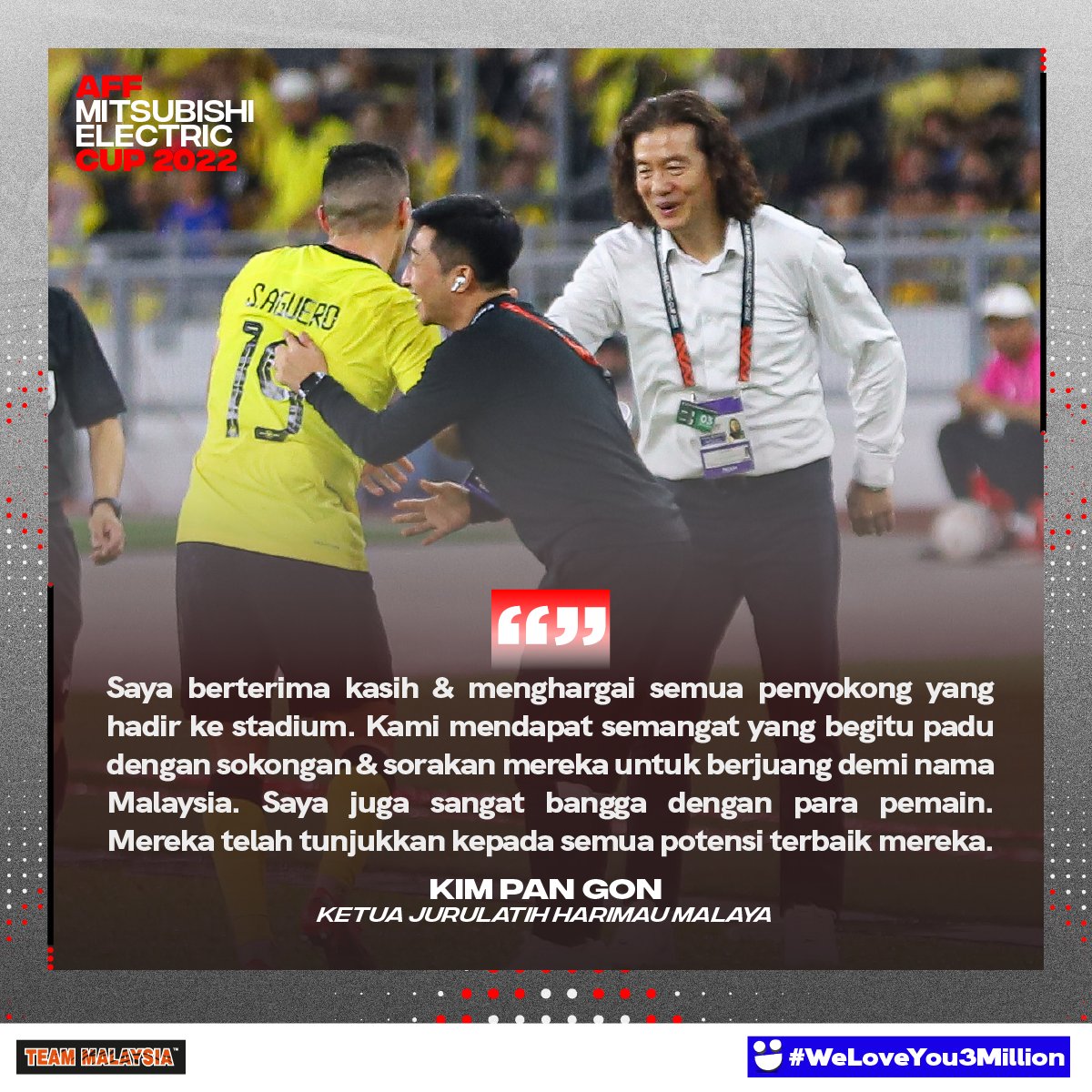 UnifiSports's tweet photo. Penyokong memang tunjang kekuatan #HarimauMalaya semasa #MASvSGP. ๐ฏ
3 hari lagi ke #MASvTHA, dah 36,018 tiket terjual. Misi kita diteruskan, para pemain ke-12. Ayuh terus beri sokongan padu Sabtu ini bagi ๐
๐๐๐ ๐๐๐๐๐! ๐ช๐ป #AFFMitsubishiElectricCup2022 #KamiTeamMalaysia https://t.co/hHHjRsNE6R