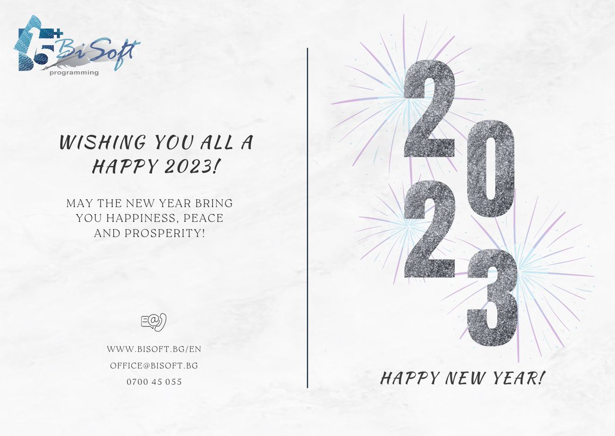 Bisoft_Ltd's tweet photo. Thank you to all our clients for their trust and loyalty throughout 2022!
Best regards,
“Bisoft” Ltd Team

#bisoft #bisoftltd #softwarecompany #software #programming #it #itsolutions #DigitalMarketing #NewYear https://t.co/MpvX9vgfs4