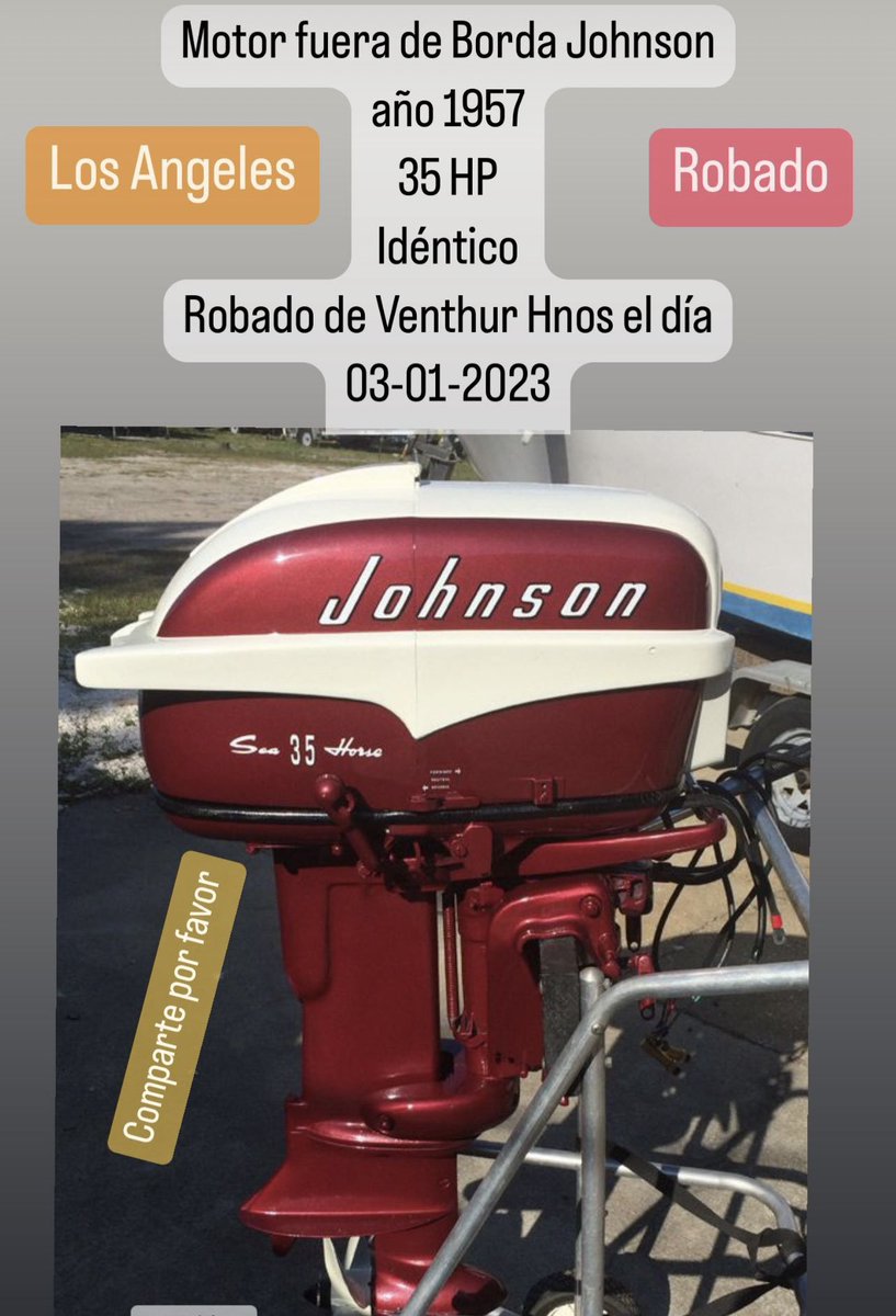 kventhur's tweet photo. Robo a Empresa Venthur Hnos en Los Angeles noche 03 de Enero 2023. Varias cosas y 2 motores marinos fuera de borda(Johnson 35 HP y Mercury 9,9), entre ellos uno muy exclusivo del año 1957 en perfectas condiciones. Favor ayuda a difundir la foto @Kosmitta @TuiterElei @Julio_Cerda https://t.co/at4alXlTDg