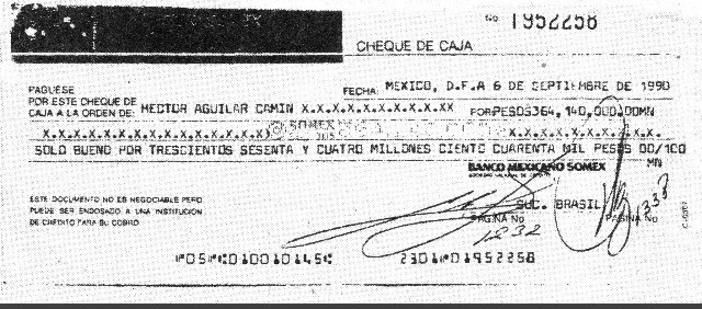Nancy_FloresN's tweet photo. Aquí uno de los cheques que le pagó Carlos Salinas de Gortari a Héctor Aguilar Camín, de los cuales está hablando el presidente Andrés Manuel López Obrador está mañana en su conferencia. https://t.co/Fxykx9YhBe