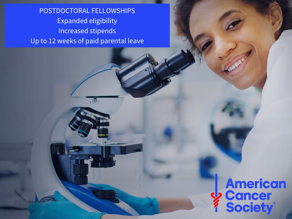 ACS_Research's tweet image. 🚨Changes to the @AmericanCancer postdoctoral fellowship🚨

EXPANDED ELIGIBILITY: Can be non-citizen holding an appropriate visa

INCREASED AWARD AMOUNT: Up to 3 years w/ progressive stipends of $66K, $68K, and $70K per year (plus a fellowship allowance)

cancer.org/research/we-fu…