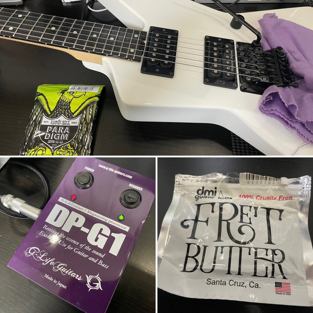 Naoki_vrain's tweet photo. 弦交換もしてしっかりメンテ！

VRAIN新譜
「Beyond The Southern Cross」

レコ発LIVEまであと10日

サウザンクロ〜ス サウザンクロス♪

#VRAIN
#BeyondTheSouthernCross
#レコ発
#FretButter
#デガウス
#DPG1 https://t.co/fFi5NtvrMz