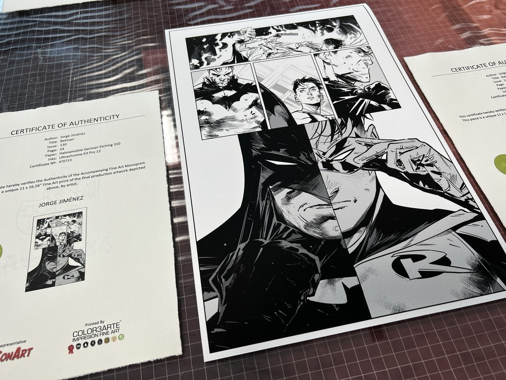 Color3arte's tweet photo. Hace unos días recibimos unas espectaculares imágenes de Batman del artista Jorge Jiménez de DC Comics.
Las impresiones han sido realizadas con tintas pigmentadas sobre papel fine art German Etching 310 gsm de Hahnemühle, el papel ideal para estas piezas… https://t.co/jZTVo5aJXF https://t.co/IK0DRQVULG
