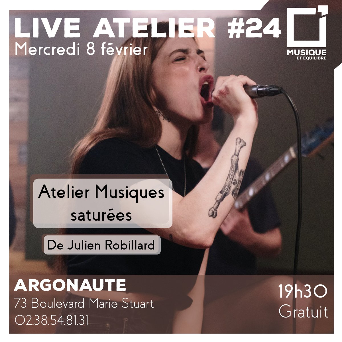 🔥C'est bientôt au tour du tout nouvel atelier Musiques saturées de Julien Robillard de faire son show à l'Argonaute !

📅Les élèves de cet atelier vous attendent nombreux et en forme pour les encourager le mercredi 8 février !