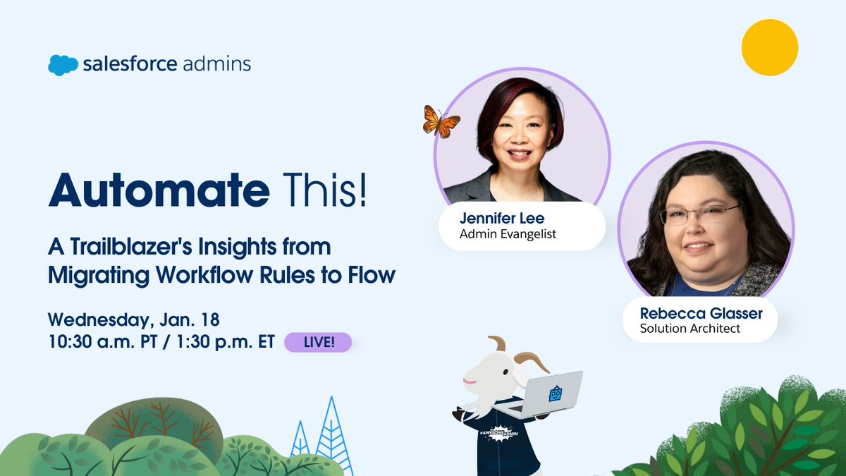 jenwlee's tweet image. New year, new episodes of Automate This!
Got workflow rules in your org?
Rebecca Glasser shares her experience, gotchas, and lessons learned with migrating workflow rules to flow. She's tackling this for not one but two orgs!
Set 🗓️: sforce.co/AT0118
#AutomateThis