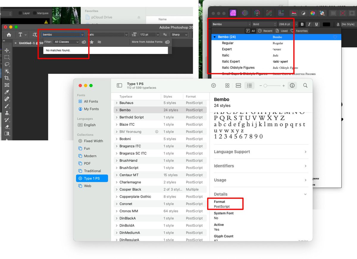 1dan's tweet image. Whelp, the @Adobe font-pocalypse has happened and all Type 1 PostScript fonts are no longer usable in all Adobe products. Still there in #affinityv2 products though. Score one for @affinitybyserif!