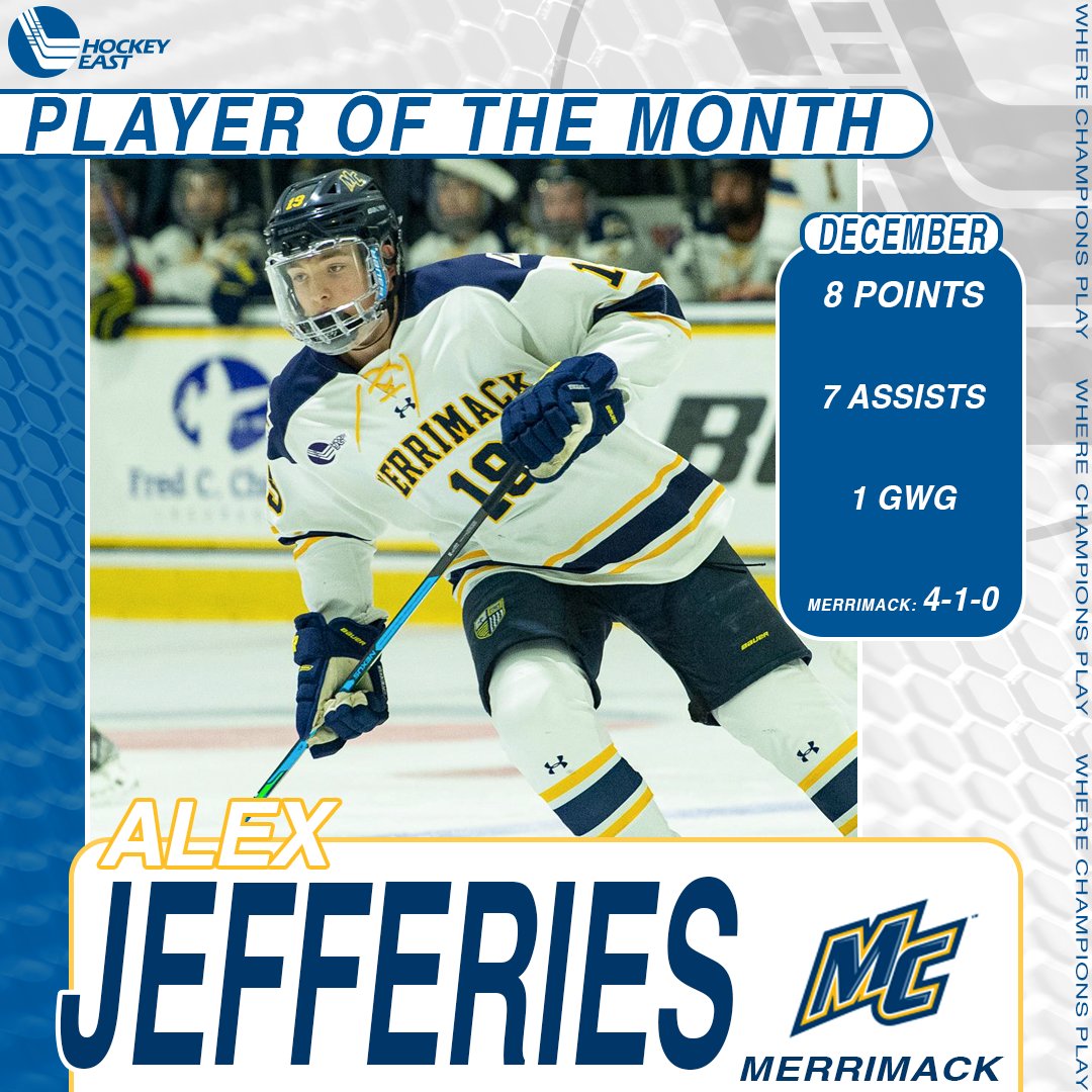 December's #HockeyEast Player of the Month:
Alex Jefferies, @MerrimackMIH