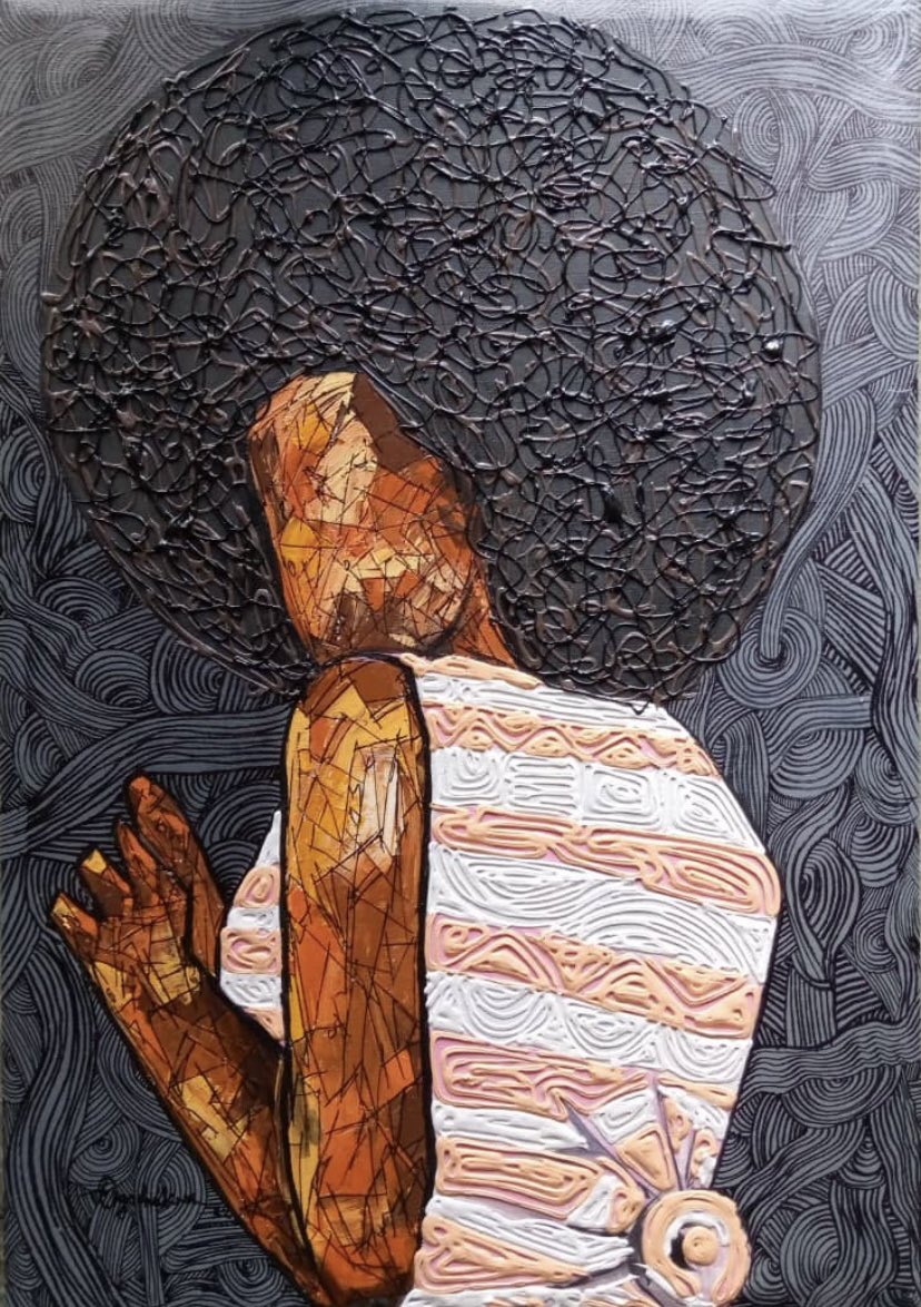 chomzyarts's tweet photo. Lessons of the past by Ogochukwu Ejiofor @BONGardenCity Art Exhibition. Sold 🔴 to a @uk art collector . https://t.co/J17y1CJWEx