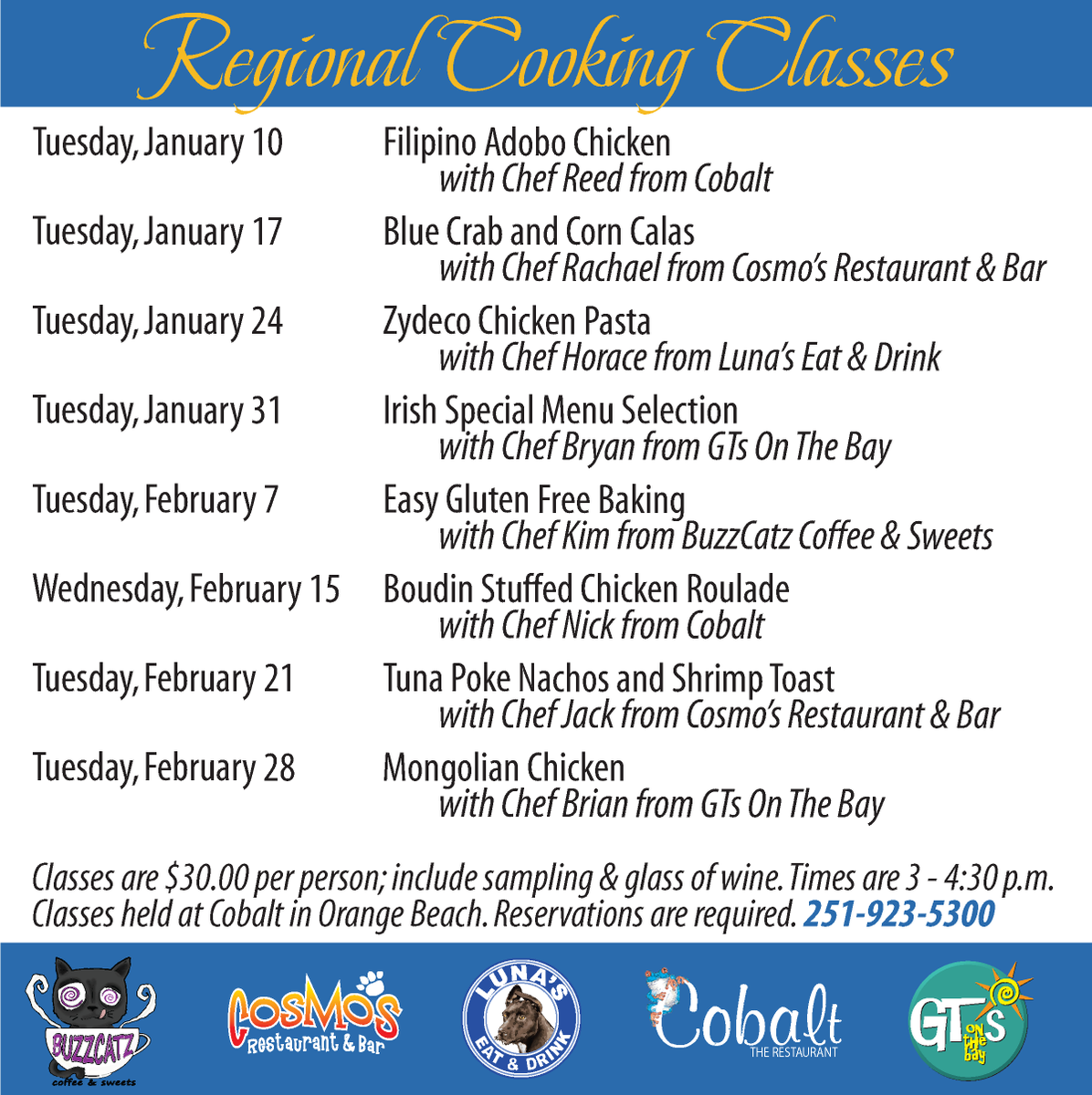 gtsonthebay's tweet photo. Just a reminder that our Cooking Classes start next week. We have limited seating so call now! #orangebeachrestaurants #orangebeachdining #beachdining #coastaldining https://t.co/60Pd4iBkZG