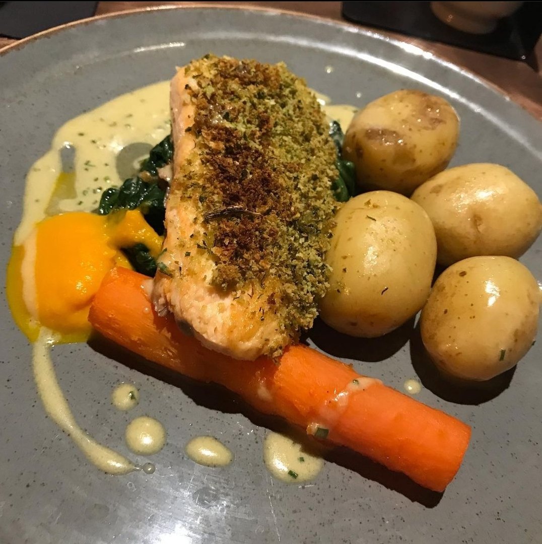 Nicely done herb crusted salmon #food #seafood #salmon #Foodie