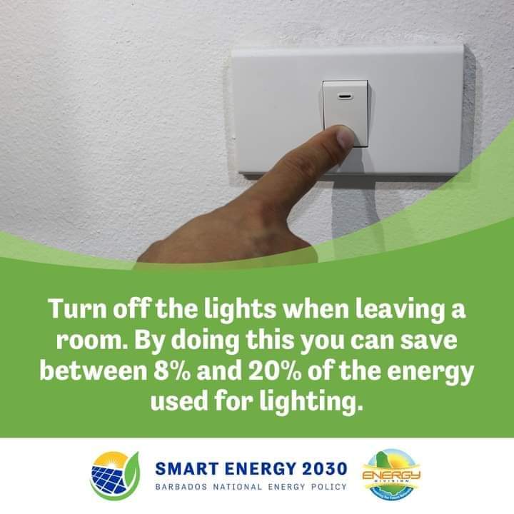 Remember to turn off the lights 💡 when you leave a room. You will save a lot of energy! #SmartEnergy2030 #BarbadosEnergyChampion #BarbadosEnergyPolicy
