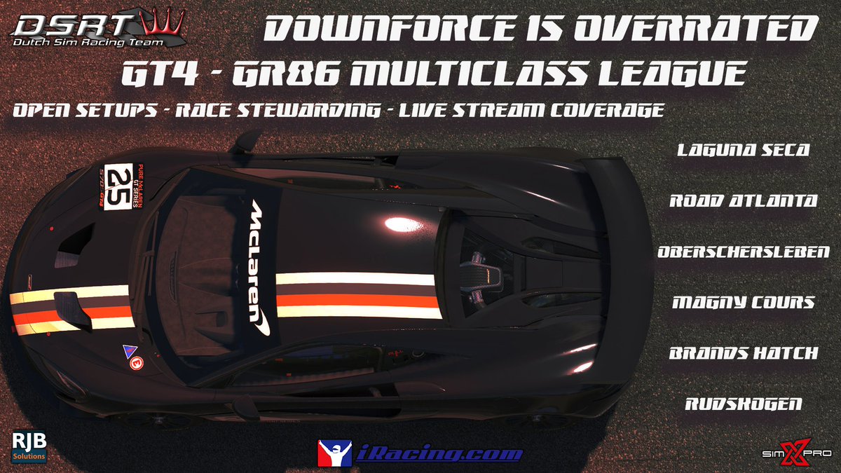 Where downforce ends, true driver capabilities need to surface to be competitive in these cars.
Sessions will be: 60min FP - 15min Open Q - 45min R

We will enforce pitstops by using a fuel cap.

thesimgrid.com/championships/…

And make sure you join:

Discord.me/dsrt