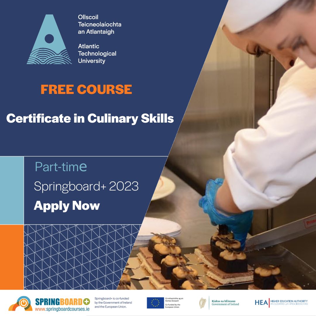 ATU_GalwayCity's tweet photo. We have 2 courses, a Certificate in Culinary Skills and a Higher Certificate in Arts in Culinary Arts, Professional Chef both starting in January.

These courses are FREE through Springboard.

For more information visit: https://t.co/2pW2tEAZ7q

#AtlanticTU #JanuaryStart https://t.co/cWla4nNV4V
