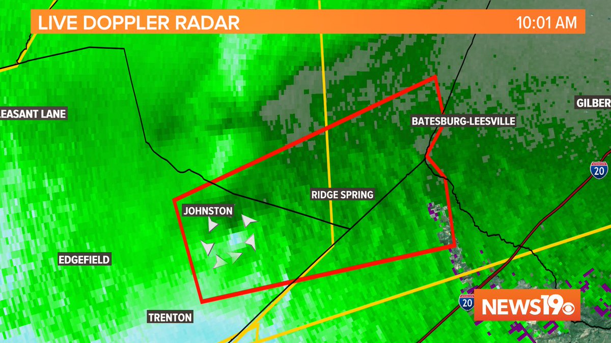 A TORNADO WARNING has been issued including Aiken and Saluda counties until 10AM. Rotation is heading currently towards Ridge Springs. Take Shelter Now! #SCwx #CAEwx #WLTXwx