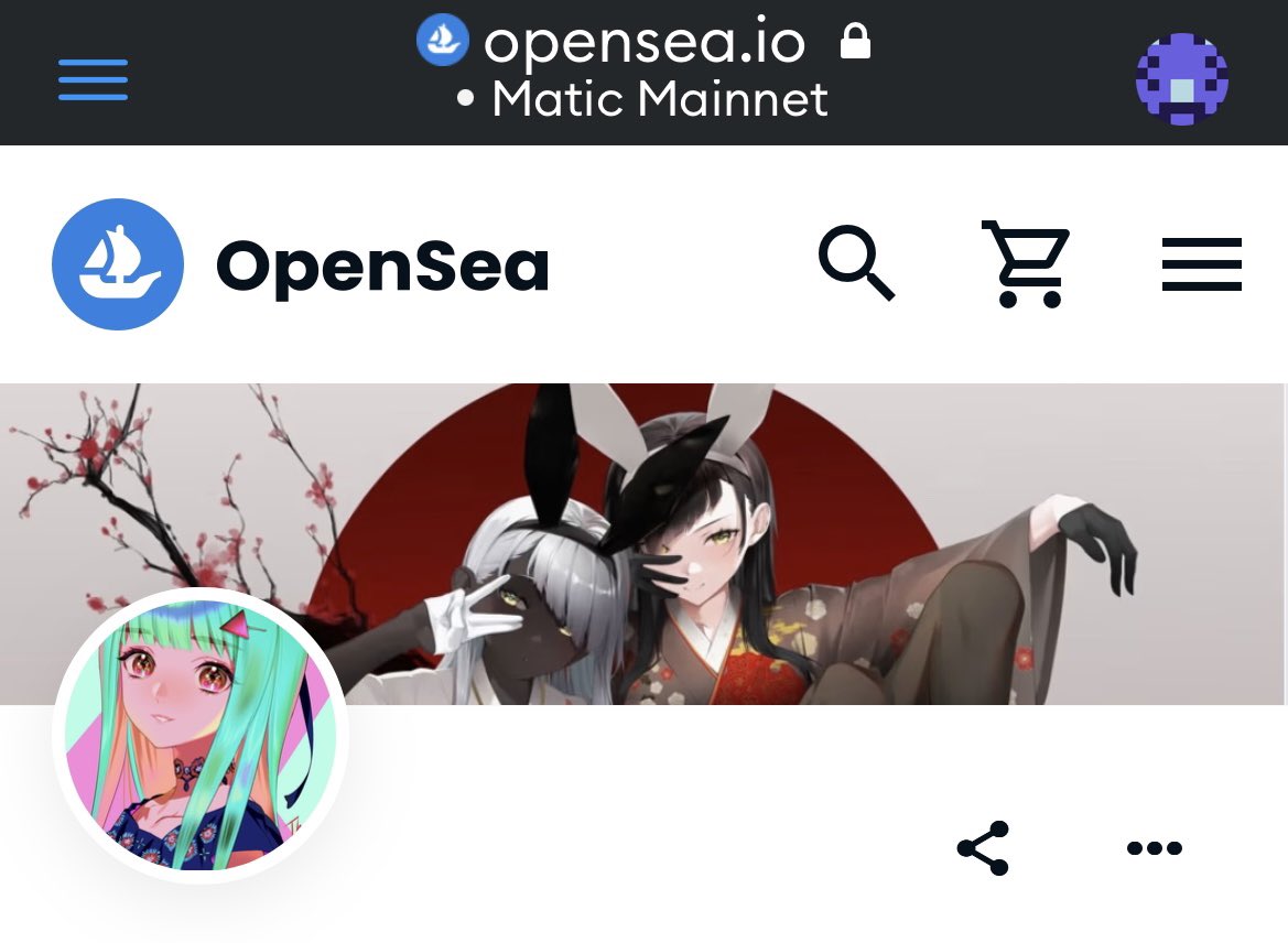 <a href="/foomidori/">碧 風羽 Foo Midori</a> さんと<a href="/syannhai_NFT/">sakka ukitsu</a> さんから購入したNFTでopen sea飾ったら卯年感も出ていい感じになったー🐇🎉

(碧風羽さんのはNFT買ったらオマケで貰ったもの)