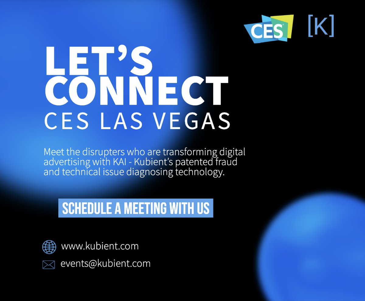 kubient's tweet photo. Kubient will be at CES Las Vegas! 

🗓When: January 5-8, 2023
📍Where: Las Vegas Convention Center, Las Vegas, NV

If you haven’t put time on to connect, give us a 👋 in the comments below and we’ll reach out and coordinate schedules. https://t.co/Vm70XHzmJh