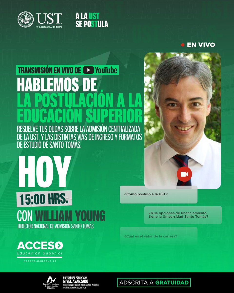 SantoTomas_PM's tweet photo. ¡Resuelve todas tus dudas! 👌😎
Porque queremos acompañarte durante todo el proceso, te invitamos a participar en este live que preparamos especialmente para ti 👍😁. 
Conéctate a las 15 horas a nuestro canal de YouTube 
https://t.co/AT3LnUoLVJ https://t.co/Y5EyETTyjX