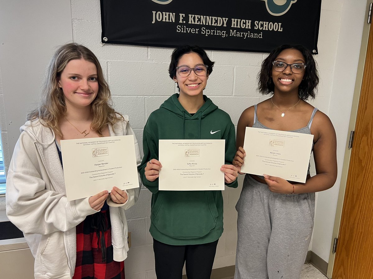 Congrats to our students who won Student Production Awards from <a href="/CapitalEmmys/">Capital Emmys</a> for the 2021-22 school year!  Super excited to get their certificates today! <a href="/JFKAcademies/">JFK Academies</a> @KennedyMCPSPrin
