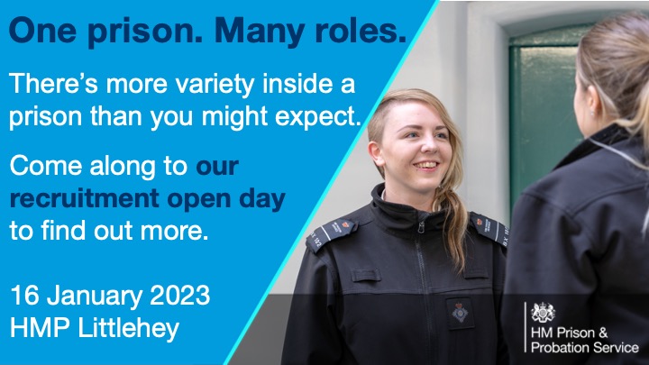 From prison officers, to operational support grade (OSGs), caterers, administrators &amp; more... 

Come along to our recruitment open day <a href="/hmplittlehey/">hmplittlehey</a> on 16 January 2023 to meet our staff &amp; learn more about the roles we're hiring.

Secure your place ⬇️ 
tinyurl.com/4t6wb7mz