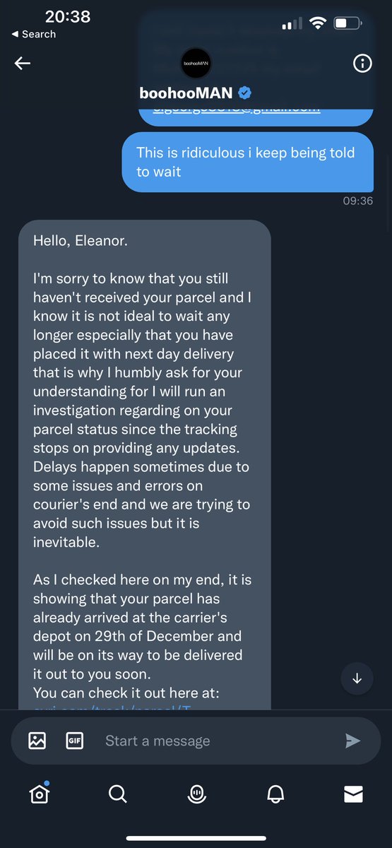 mentalnieke's tweet photo. @boohooMAN make an order with them and they just keep you waiting. Rather than arrange to resend products you purchased. #awfulservice https://t.co/M3CkIqCQuq
