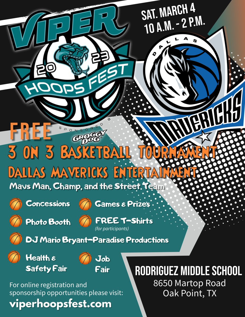 Viper Hoops Fest will be HERE at RMS on 3/4/23 from 10am-2pm. The event is free of charge to all. The program consists of a basketball tournament, onsite job applications &amp; info, health/safety information and Door Prizes! Visit our site for more info or to sponsor!