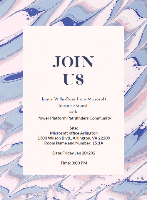 Blacklionm1's tweet photo. Come and join the Pathfinders #powerplatform Community first In-person event with our guest speaker @jwillisrose  and a Surprise Guest.

Register:https://t.co/wuOdoefMei

#CommunityRocks #HumansofIT #PowerPlatform #MVPBuzz https://t.co/0D7fu9Ejj7