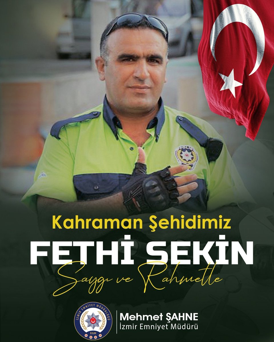 5 Ocak 2017 tarihinde İzmir Adliyesi önünde kendini siper ederek teröristlere geçit vermeyen, Kahraman Şehidimiz Fethi SEKİN'i şehadetinin 6. yılında saygı ve rahmetle anıyoruz.

Ruhu şad olsun... 🇹🇷

#FethiSekin
#İzmir #Polis #Emniyet