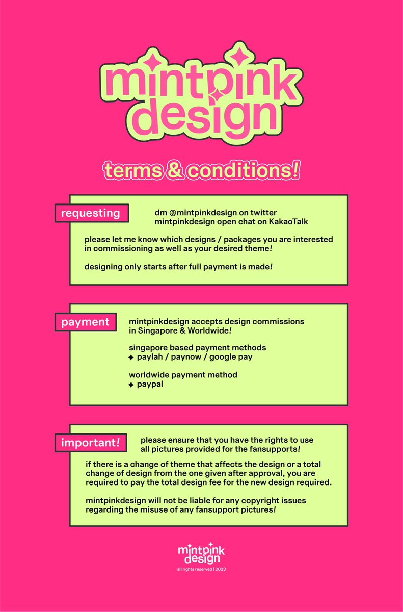 mintpinkdesign's tweet photo. ☻ welcome to mintpinkdesign ☻

please dm through twt or kkt to request for a design! minimum of 2 fansupport design is needed for each request~ do read the t&amp;cs before requesting ꔛ

#design #designcommission #cafeevents #cupsleeve #cafeeventsg #singapore #kpop #commissions https://t.co/FolO9vAD3S