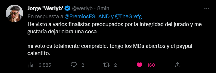 TheGrefg's tweet photo. "Seguro que los streamers se toman en serio ser jurado de los Esland y todo sale bien"

Los streamers: https://t.co/4lthegIOap