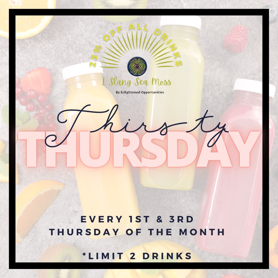 Enjoy Tomorrow’s special, Thursday - order via message or call/text 4695081951

25% OFF of Moss Drinks (2 Limit, Local ONLY)

*Cannot be combined with any other ongoing special

#seamoss #islangseamoss islangseamoss.com