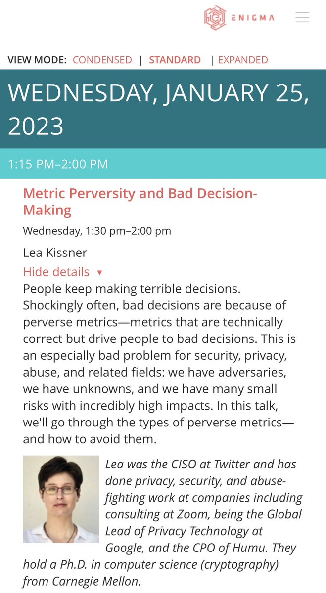 I’m only here to tell you that we added a new talk from @LeaKissner to the @enigmaconf program! 🔥🔥🔥🔥 Register now, people — this is the last week for the early bird price! usenix.org/conference/eni…