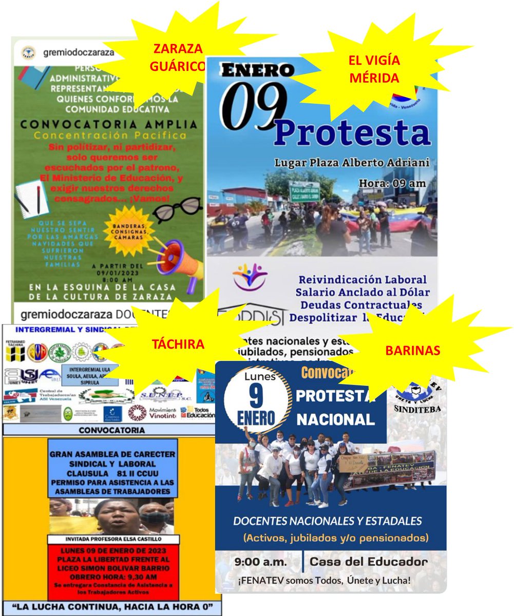 docentesactivos's tweet photo. #Guarico #Merida #Tachira #Barinas #Lara #Portuguesa
Lunes 9 de enero de 2023
Protesta Nacional de Educación
Venezuela
#El9NoHayClaseHayProtesta https://t.co/ArouhevDtd
